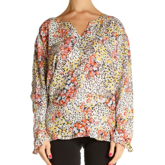 LOFT | Floral Print Split Neck Long Sleeve Top Blouse | X-Large - Picture 1 of 7